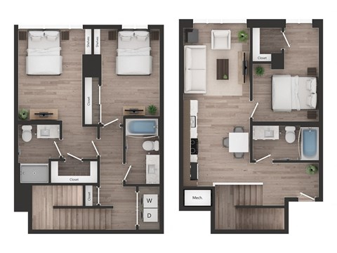 Floor plan for 3 beds, 3 baths, 1411 sqft